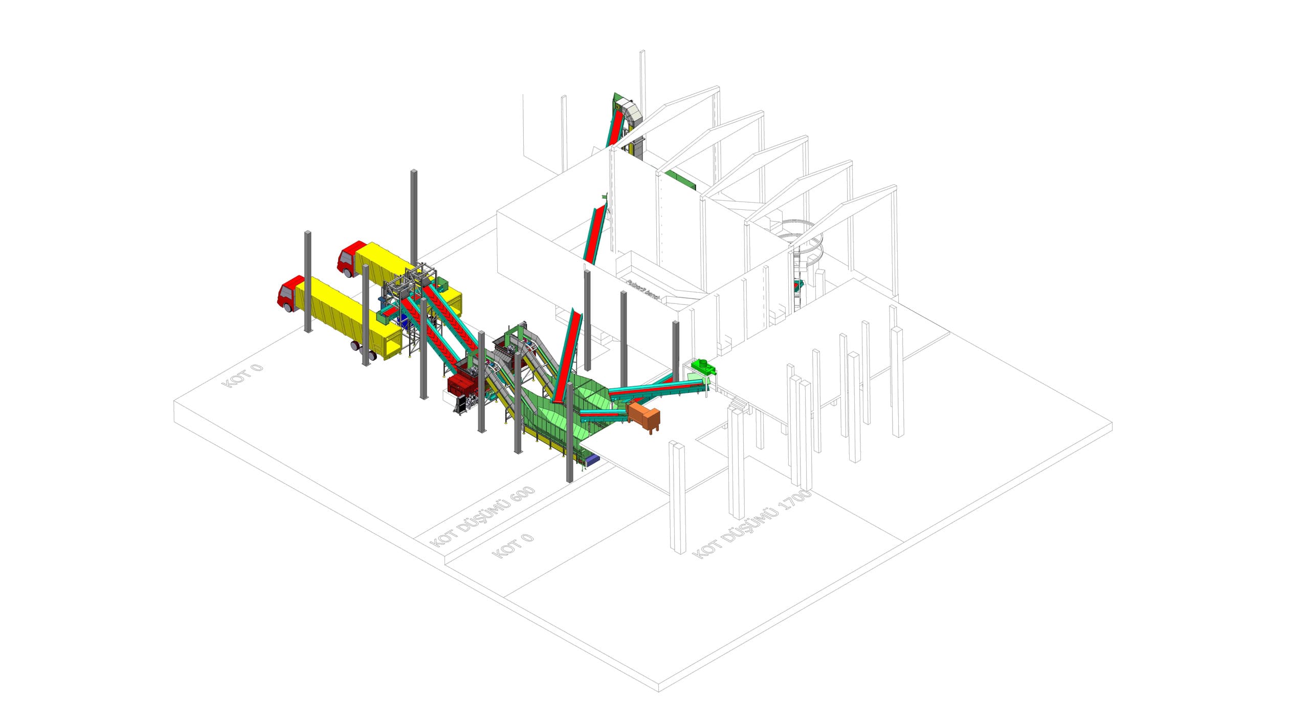 Pulper atığı işleme tesisi 3D tasarımı